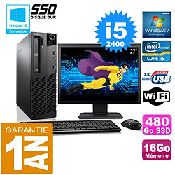 PC Lenovo M92p SFF Core I5-2400 Ram 16Go Disque 480 Go SSD Wifi W7 Ecran 27" - Occasion