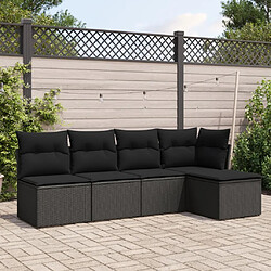 vidaXL Salon de jardin 5 pcs avec coussins noir résine tressée 