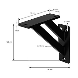 ML-Design 6x Équerres étagère mural support d'angle en aluminium noir robuste 120x120 mm pas cher