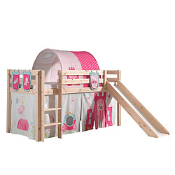 VIPACK Lit Mi-Hauteur 90x200 avec Toboggan Sommier Inclus et Housse Princesse Pino - Bois