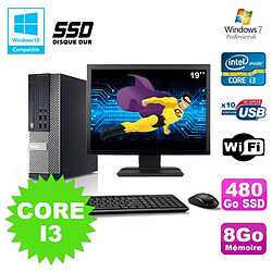 Lot PC DELL 790 SFF Intel i3-2120 3.3Ghz 8Go 480Go SSD WIFI W7 Pro + Ecran 19" - Occasion