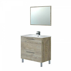 Dansmamaison Meuble vasque 2 tiroirs 80 cm + vasque + miroir Chêne - BANRU