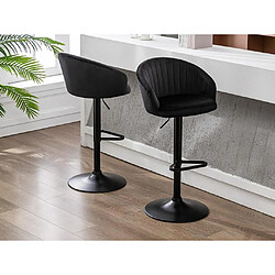 Vente-Unique Lot de 2 tabourets de bar en velours et métal - Hauteur réglable - Noir - DORALIZ