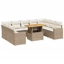 vidaXL Salon de jardin avec coussins 10 pcs beige résine tressée