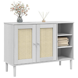 Avis Buffet commode,console pour rangement SENJA aspect rotin blanc 112x40x80cm bois massif de pin -MN34772