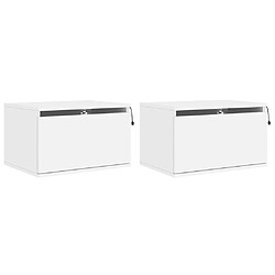 Maison Chic Lot de 2 Tables de chevet,Table de nuit,Table d'appoint pour salon murales avec lumières LED - blanc -MN84957