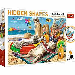 Trefl-1000 + 11 stukjes, Vind Verborgen Vormen, Ongewone Puzzel, Zomer, Strand, Katten, Creatief Vermaak, Plezier voor Volwassenen en Kinderen vanaf 12 Jaar Puzzle, 10674, Vacances pour Chat 