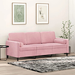 vidaXL Canapé 3 places avec oreillers décoratifs rose 180 cm velours 