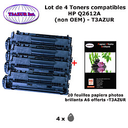 4 Toners génériques HP Q2612A pour imprimante HP LaserJet 1010 1012 1015 1018 1020 1022 +20f A6 brillantes -T3AZUR 