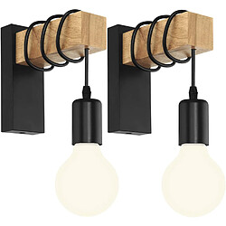 Stoex Lot de 2 Applique Murale Intérieur Vintage Industrielle Lampe Murale E27 Luminaire Abat-jour en Métal avec Support en Bois pour Salon Couloir Bar - Douille Noi Lot de 2 Applique Murale Intérieur Vintage Industrielle Lampe Murale E27 Luminaire Abat-jour en Métal avec Support en Bois pour Salon Couloir Bar - Douille Noire