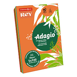 Ramette papier couleur Rey Adagio couleurs intenses assorties A4 80 gr - 5 x 100 feuilles