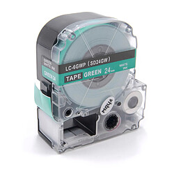 vhbw cassette à bande cartouche 24mm blanc sur vert pour imprimante d´étiquette Epson LabelWorks LW-1000P, LW-600P remplace LC-6GWP, SD24GW. 