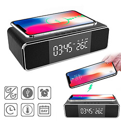 Universal Haut-parleur Bluetooth Réveil multifonction avec radio LED Subwoofer sans fil Clock de table de lecteur de musique avec chargeur sans fil | haut-parleurs portables (noir)