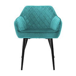 Chaises de salle à manger avec dossier & accoudoirs Lot de 2 Turquoise Revêtement velours avec pieds métal ML-Design