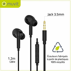 Muvit Écouteurs Intra Jack 3.5mm avec Microphone et Bouton Contrôle de Volume Noir