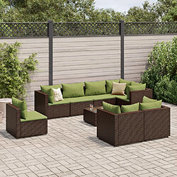 vidaXL Salon de jardin avec coussins 9 pcs marron résine tressée 