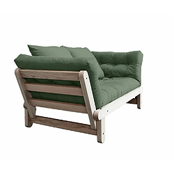 Avis Inside 75 Banquette méridienne futon BEAT pin naturel tissu coloris vert olive couchage 75*200 cm.