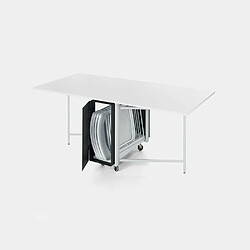 Inside 75 Table pliante + 4 chaises noires ARCHIMEDE structure acier blanc/ plateau écologique blanc/ porte acier noir