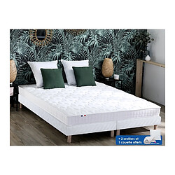 Idliterie Ensemble matelas mémoire de forme + sommier + oreiller + couette - fabrication 100% française - matelas bi-confort