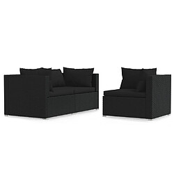 vidaXL Salon de jardin 3 pcs avec coussins Noir Résine tressée