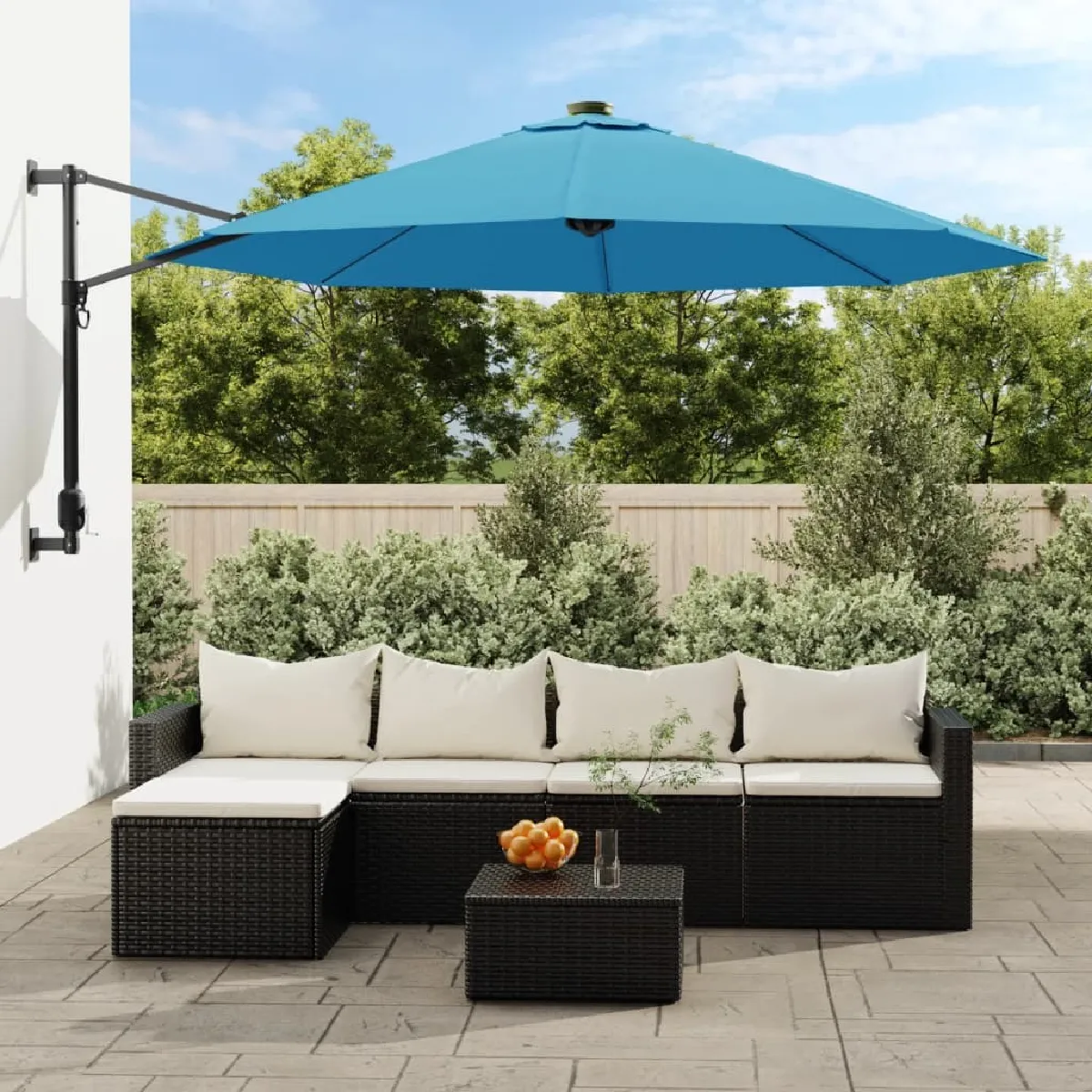 Maison Chic Parasol Jardin | Parasol mural avec LED bleu mer 290 cm - GKD84264