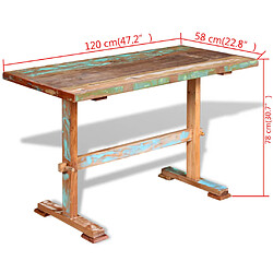 vidaXL Table à manger sur pied bois de récupération massif 120x58x78cm pas cher