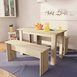 vidaXL Table à manger et bancs 3 pcs Bois d'ingénierie Chêne