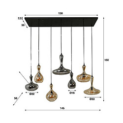 Mes Suspension 7 lampes 145x50x150 cm en verre et métal noir pas cher