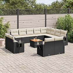 vidaXL Salon de jardin avec coussins 13 pcs noir résine tressée 