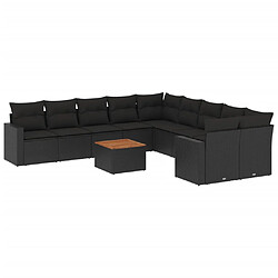 vidaXL Salon de jardin 11 pcs avec coussins noir résine tressée