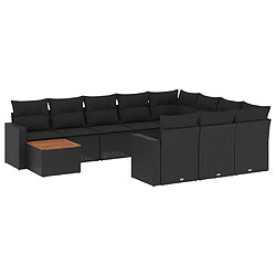 vidaXL Salon de jardin 11 pcs avec coussins noir résine tressée