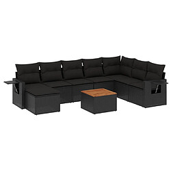 vidaXL Salon de jardin 9 pcs avec coussins noir résine tressée