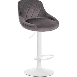 Decoshop26 Tabouret de bar en velours gris coutures décoratives pivotant support métal blanc TDB10659 