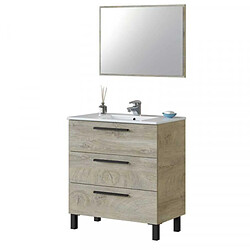 Dansmamaison Meuble sous vasque 3 tiroirs 80 cm + vasque + miroir Chêne - ENATHA