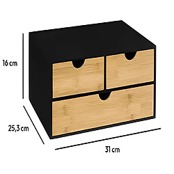 Pegane Organiseur de rangement de bureau avec 3 tiroirs coloris naturel, noir - Longueur 32,5 x Profondeur 23,5 x Hauteur 15 cm