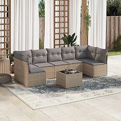 vidaXL Salon de jardin avec coussins 8 pcs beige résine tressée 