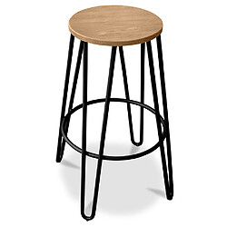 ICONIK INTERIOR Tabouret rond - Design industriel - Bois et métal - 66cm - Hairpin Noir 