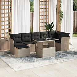 vidaXL Salon de jardin 8 pcs avec coussins gris clair résine tressée