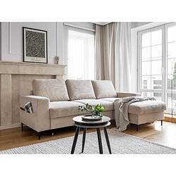 Bestmobilier Lilly - Canapé d'angle droit - 4 places - convertible avec coffre - en velours côtelé Lilly - Canapé d'angle droit - 4 places - convertible avec coffre - en velours côtelé - Beige