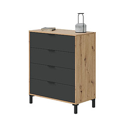 Pegane Commode meuble de rangement en mélamine coloris naturel/gris anthracite - Hauteur 94 x Longueur 78 x Profondeur 40 cm