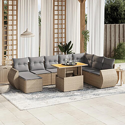 vidaXL Salon de jardin avec coussins 9 pcs beige résine tressée