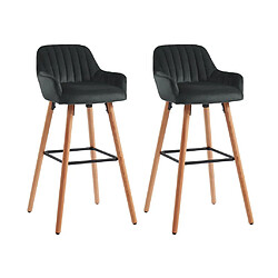 Vente-Unique Lot de 2 tabourets de bar en velours et pieds bois de hêtre - Noir - ELEANA 