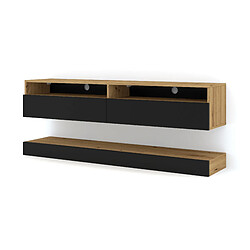 BIM FURNITURE Meuble TV Duo 160 cm suspendu Chêne Artisan / Noir Mat 