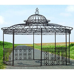 L'Héritier Du Temps Majestueuse Tonnelle Kiosque de Jardin Pergola Abris Rond Kiosque en Fer Forgé et Fonte Marron 400x500x500cm