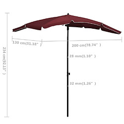 vidaXL Parasol de jardin avec mât 200x130 cm rouge bordeaux pas cher