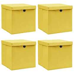 Maison Chic Lot de 4 Boîtes de rangement,Boîtes de stockage et couvercles Jaune 32x32x32 cm Tissu -MN784978