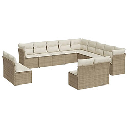 vidaXL Salon de jardin avec coussins 12 pcs beige résine tressée