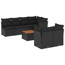 vidaXL Salon de jardin 8 pcs avec coussins noir résine tressée