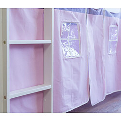 Decoshop26 Lit mezzanine 90x200cm avec échelle en bois blanc et toile rose LIT06123