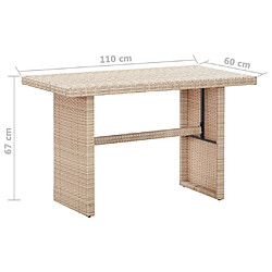 vidaXL Table de jardin Beige 110x60x74 cm Résine tressée pas cher